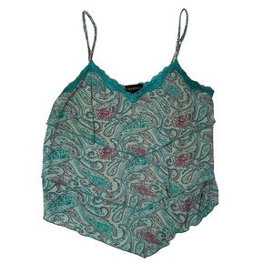 Lane Bryant Blue and Pink Paisley Ruffle Tank Top